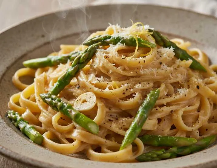 Grüner Spargel mit Pasta: Cremige Sauce in 25 Minuten