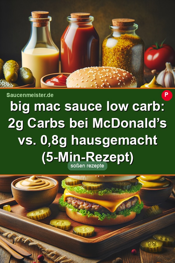 Pinterest Pin: big mac sauce low carb: 2g Carbs bei McDonald’s vs. 0,8g hausgemacht (5-Min-Rezept)