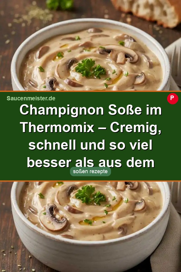 Pinterest Pin: Champignon Soße im Thermomix – Cremig, schnell und so viel besser als aus dem Glas!