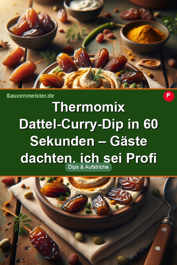 Pinterest Pin: Thermomix Dattel-Curry-Dip in 60 Sekunden – Gäste dachten, ich sei Profi