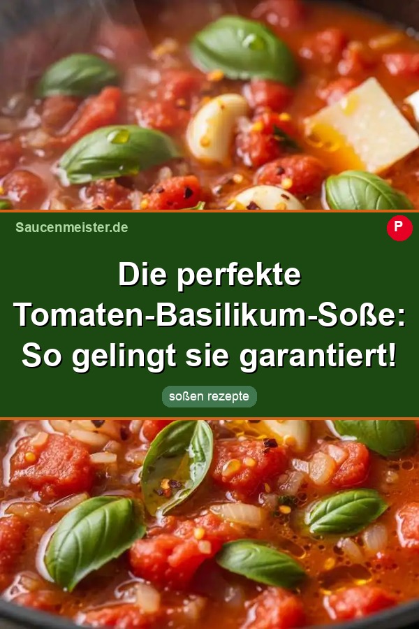 Pinterest Pin: Die perfekte Tomaten-Basilikum-Soße: So gelingt sie garantiert!