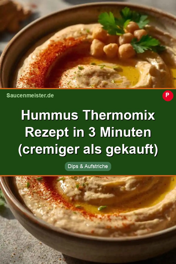 Pinterest Pin: Hummus Thermomix Rezept in 3 Minuten (cremiger als gekauft)