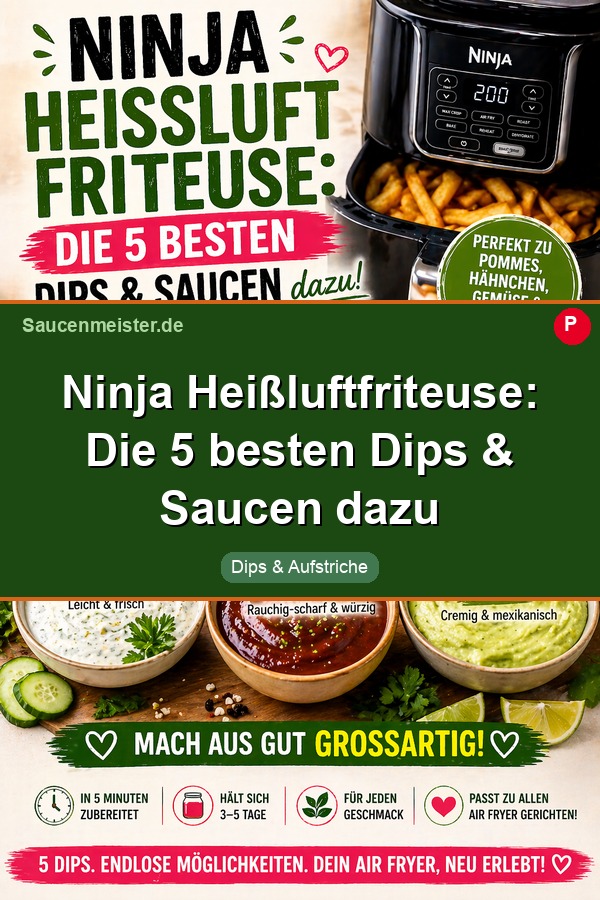 Pinterest Pin: Ninja Heißluftfriteuse: Die 5 besten Dips & Saucen dazu